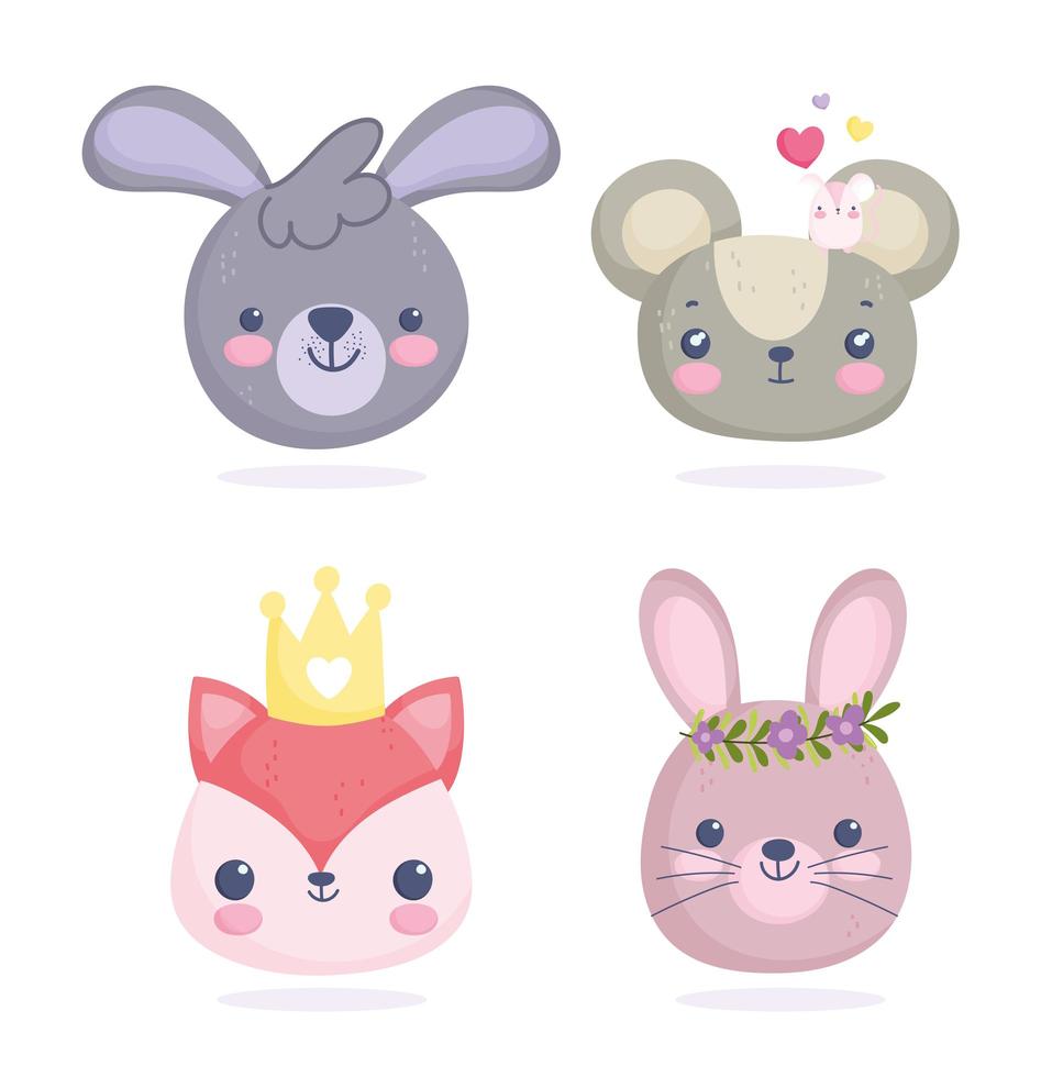 Set of cute animals heads vector