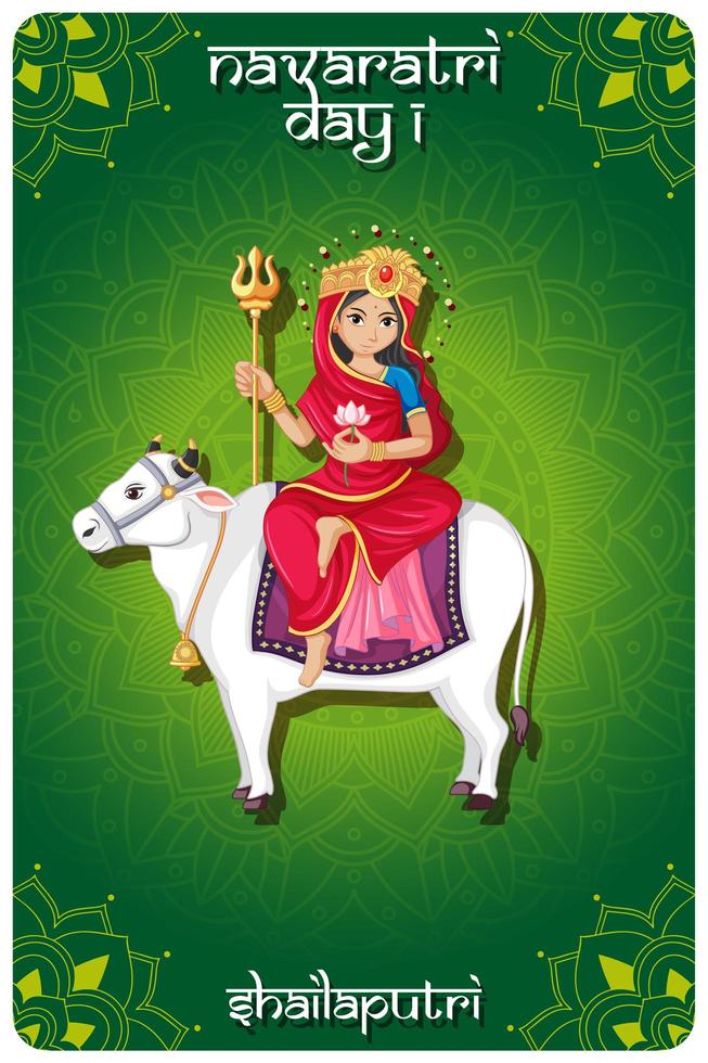 Navarati festival poster design with goddess on cow vector