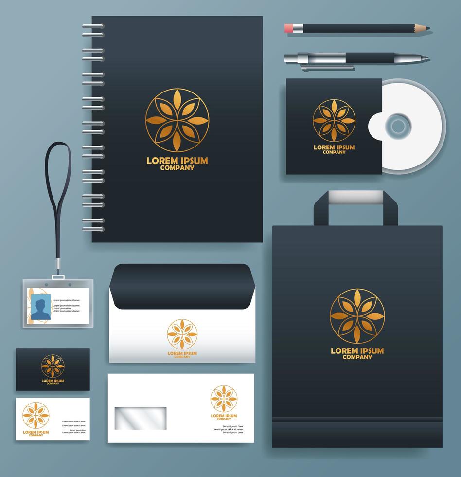 Set of Navy, Gold Stationary Templates on Gray Background vector
