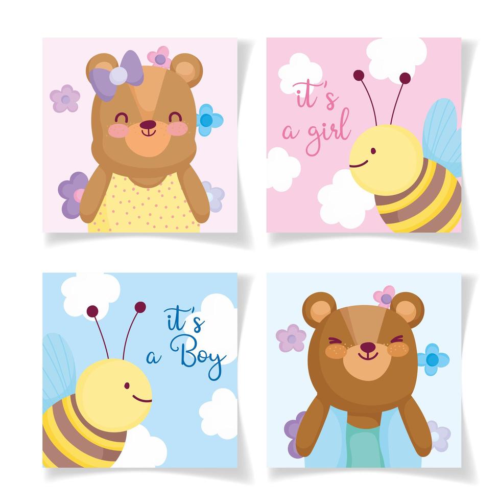 Little baby animals invitation card templates vector
