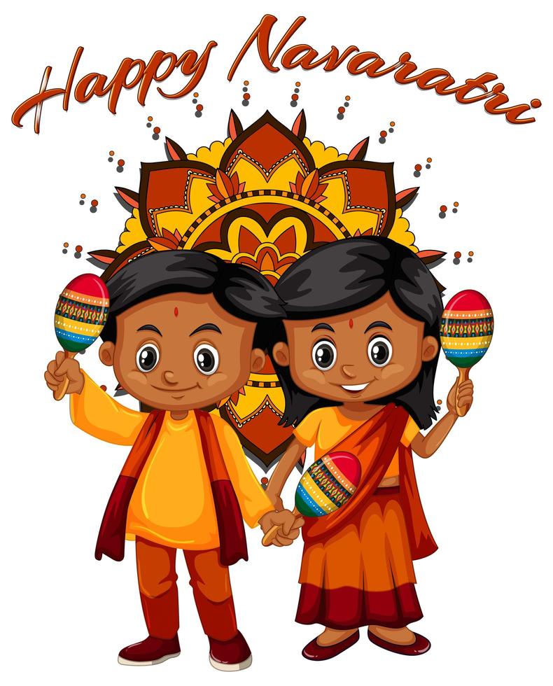 Navaratri design with kids and instrument vector