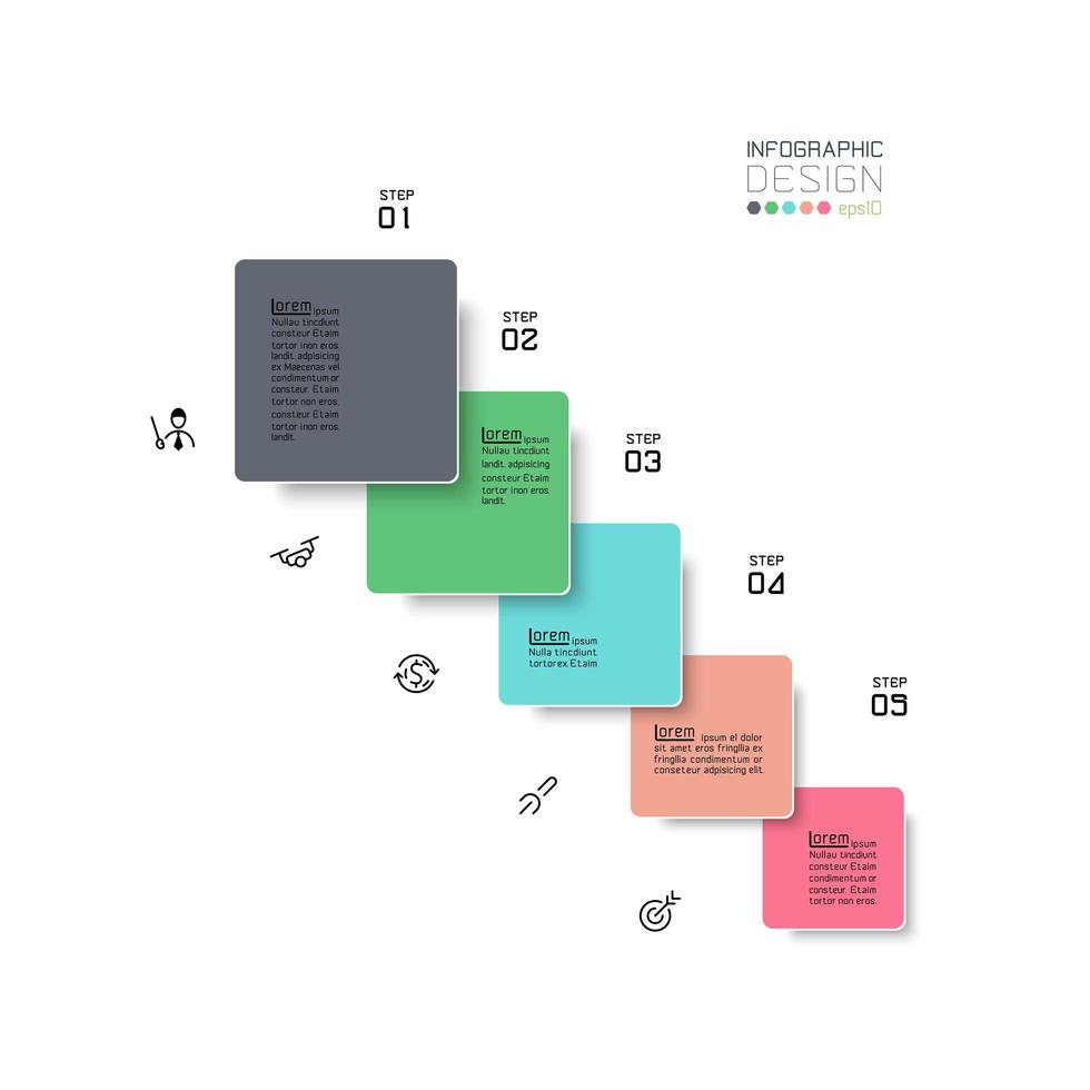 Square 5 step colorful business infographic  vector