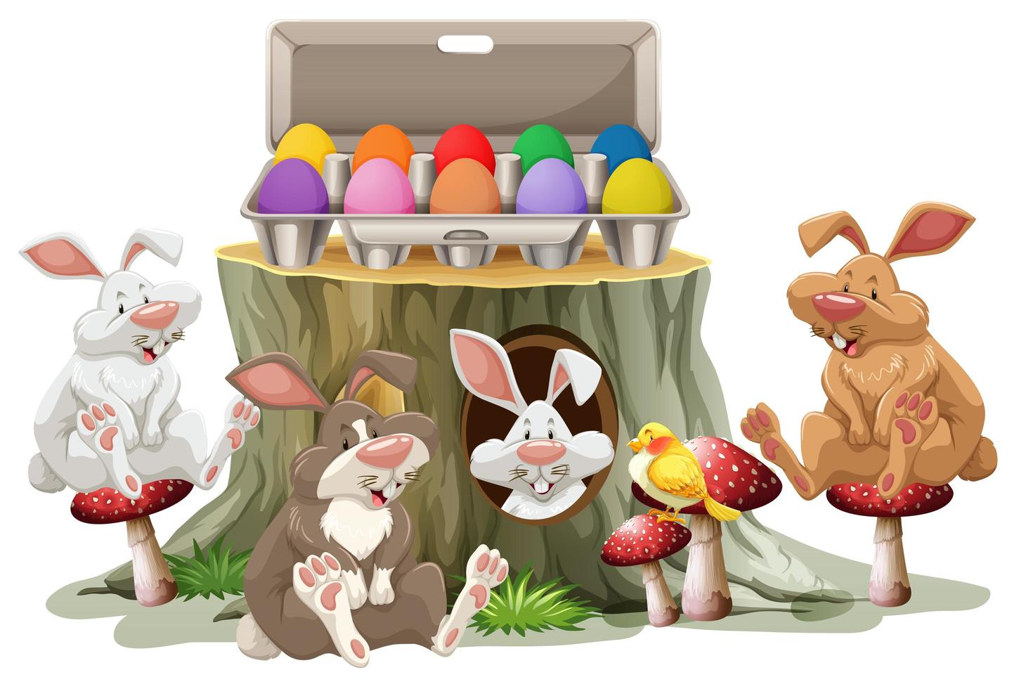 Bunny easter and colorful eggs on white background vector