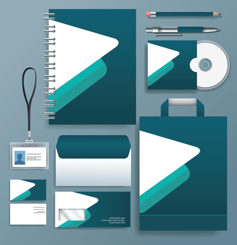 Set of Teal, White Stationary Templates on Gray Background vector