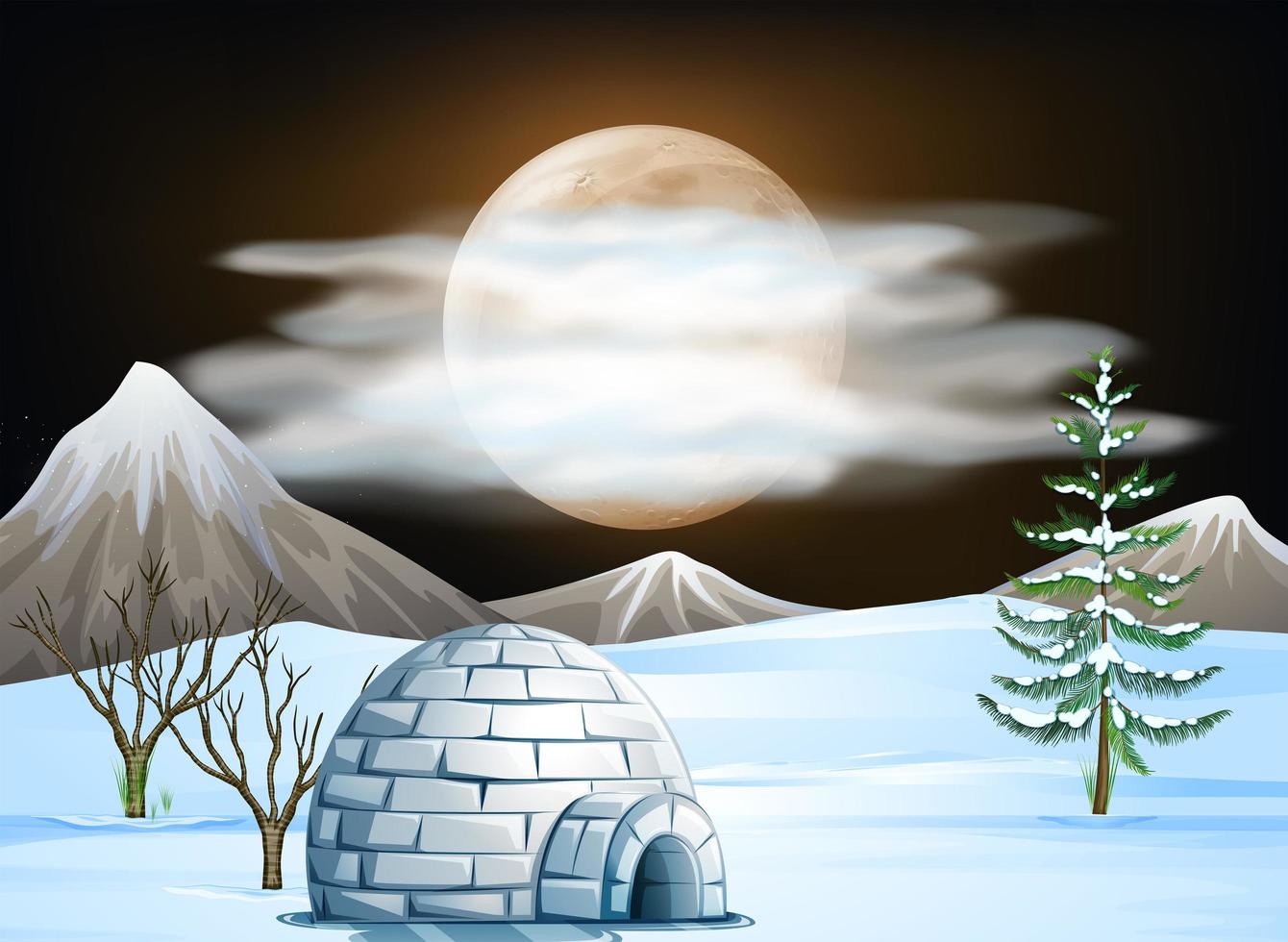 Igloo and snow scene at night vector