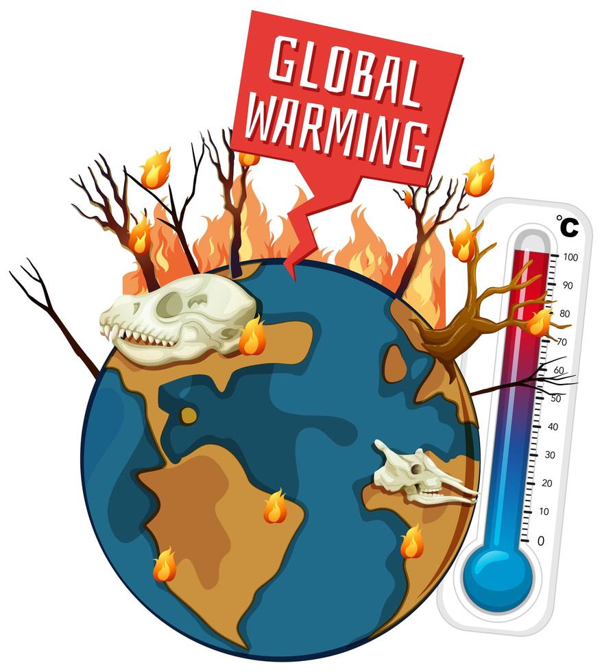 Global warming with deforestation on earth vector