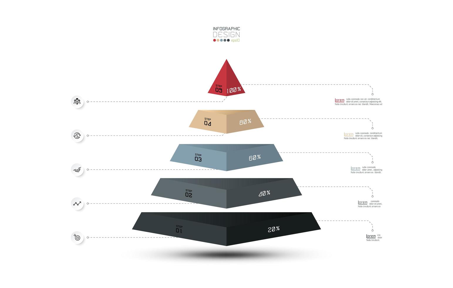 Infografía de negocios de pirámide 3d de capa de 5 pasos vector