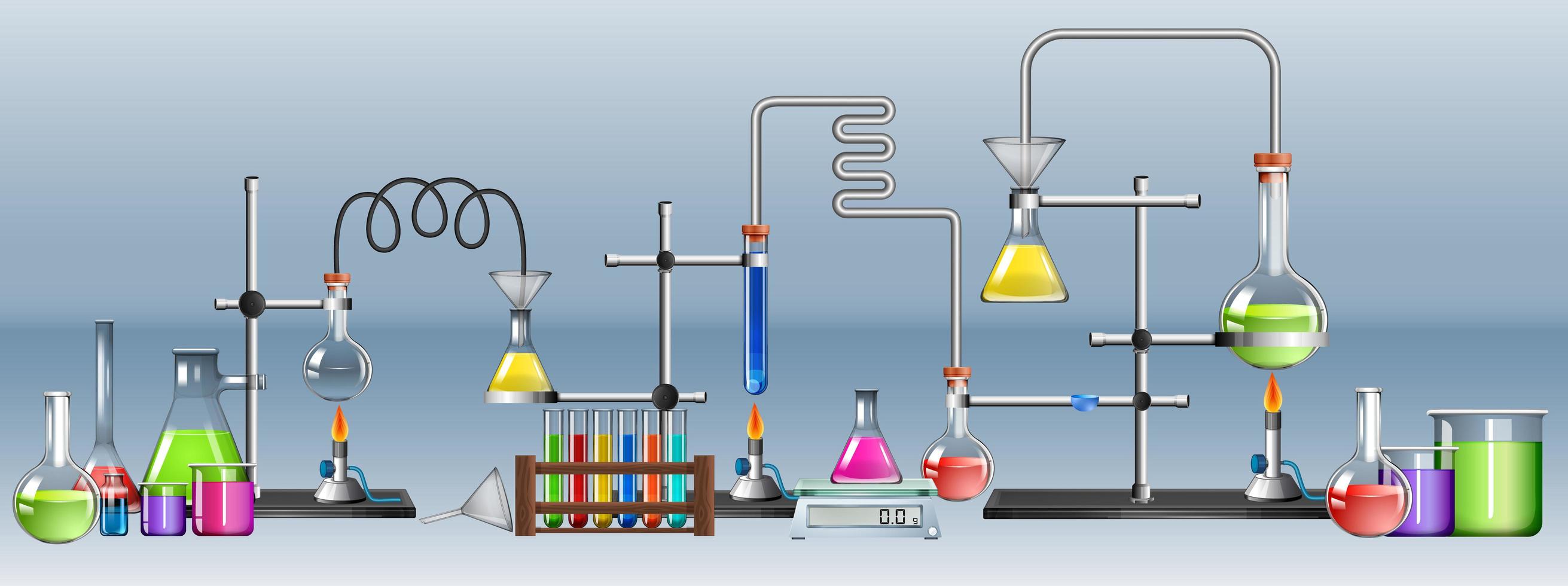 laboratorio científico con muchos equipos vector