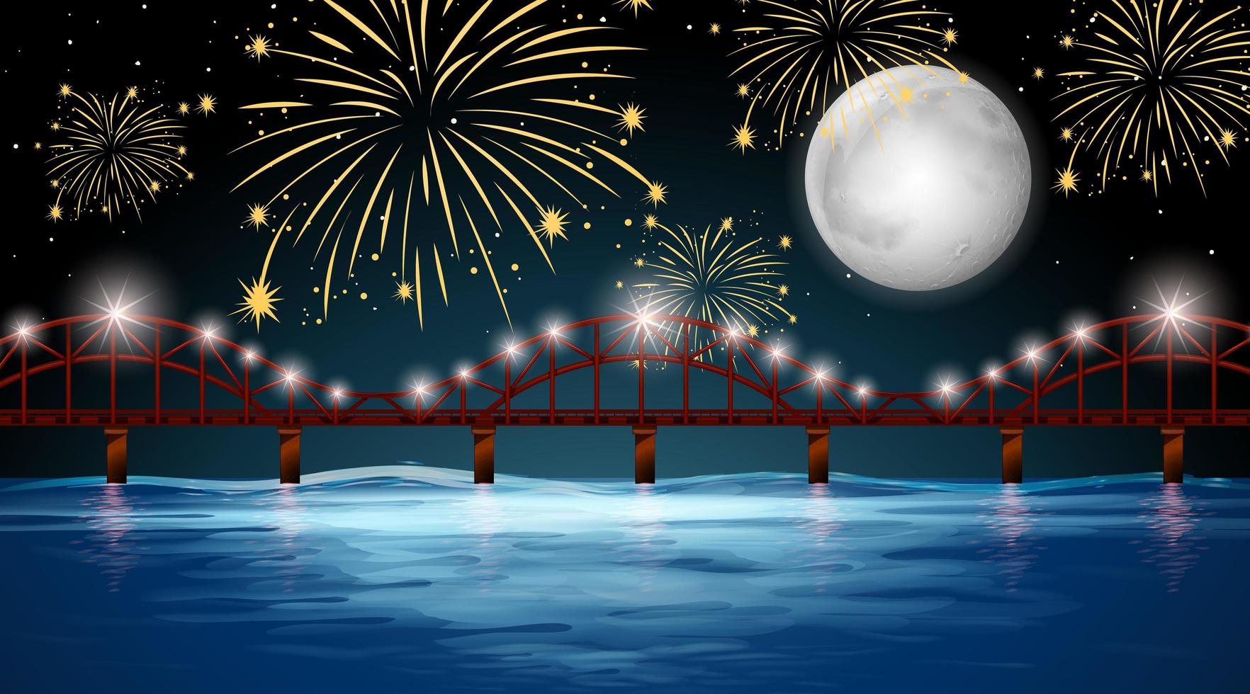 River view with celebration fireworks background vector