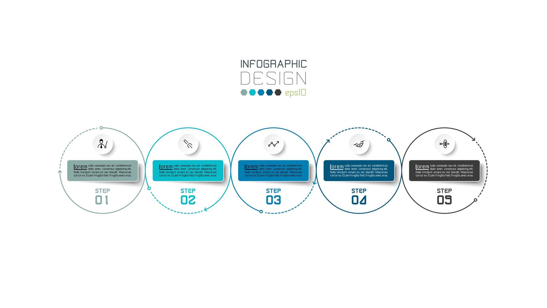 Modern circle outline 5 step business infographic design vector