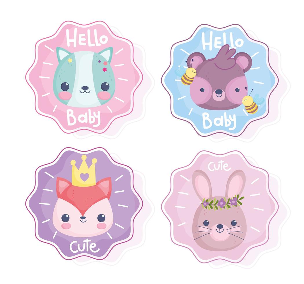 Set of cute Stickers with baby animals vector