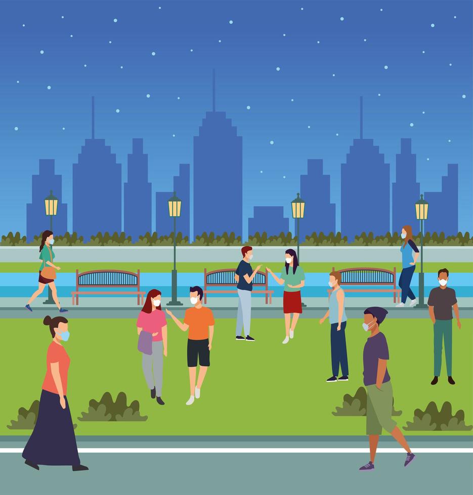 Group People Wearing Medical Masks in the Park vector