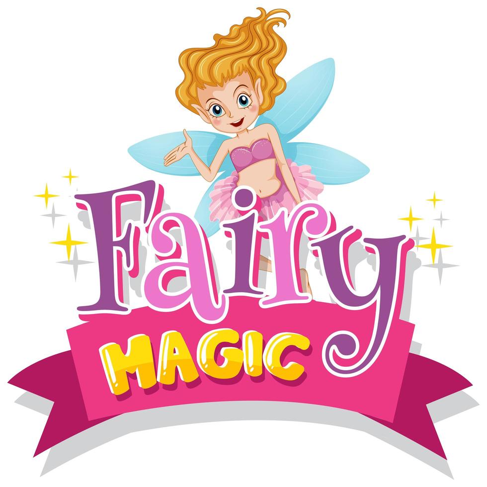 Typographic pink design for word fairy magic with fairy flying vector
