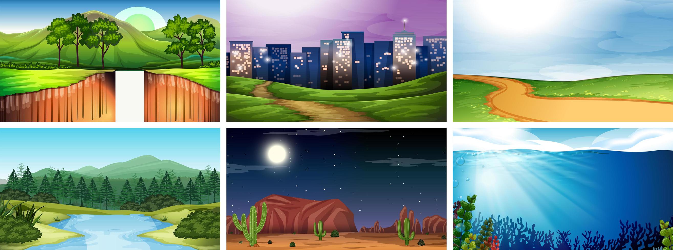 Day and night nature scene set vector