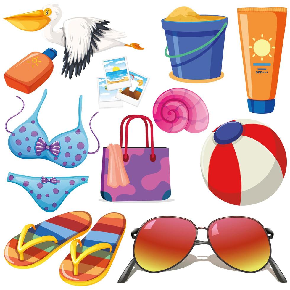 conjunto de objetos aislados tema vacaciones de verano vector