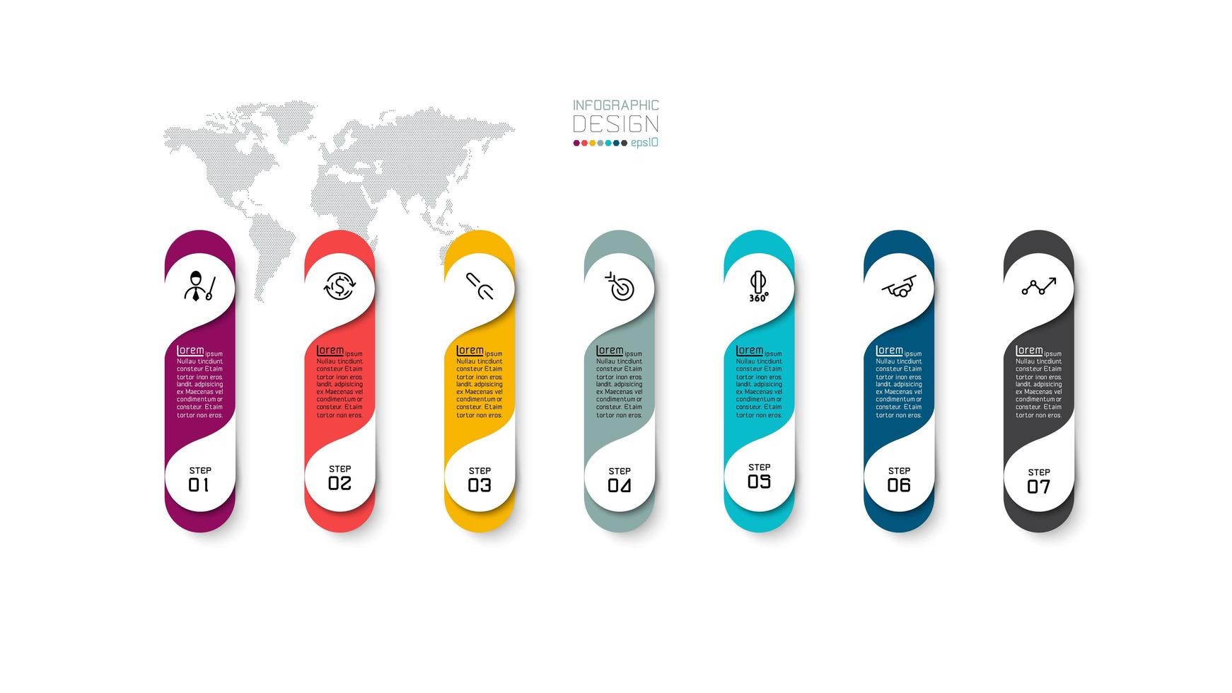 colorido diseño de infografía empresarial de 7 pasos vector