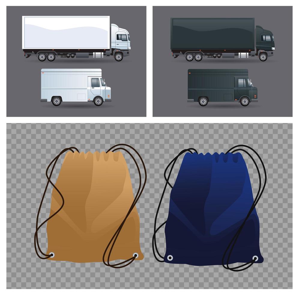 Drawstring Packs Mockup Products and Transport Vehicles vector