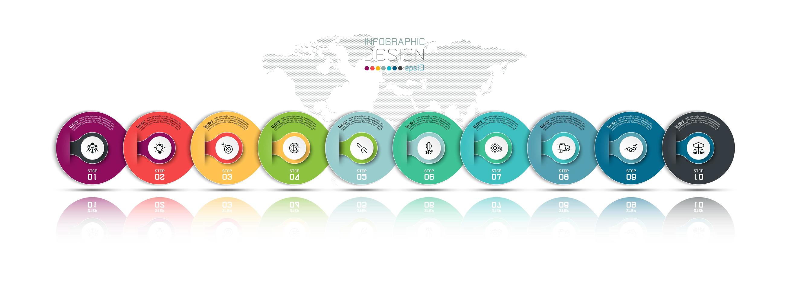 nuevo círculo moderno diseño empresarial de 10 pasos vector