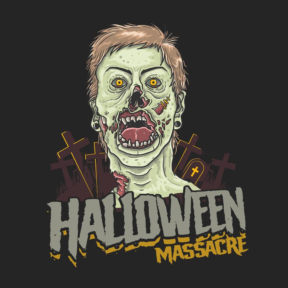 cabeza de zombie masacre de halloween vector