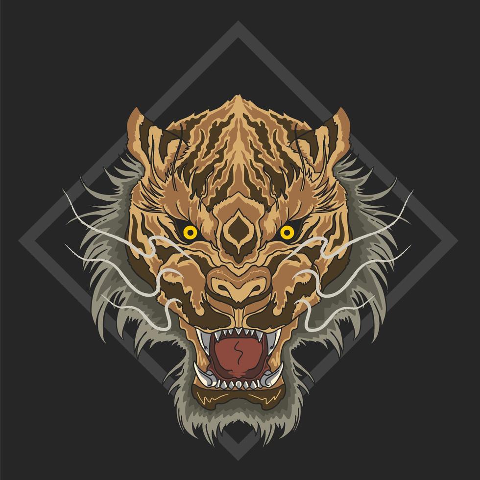 cabeza de tigre salvaje en diamante vector