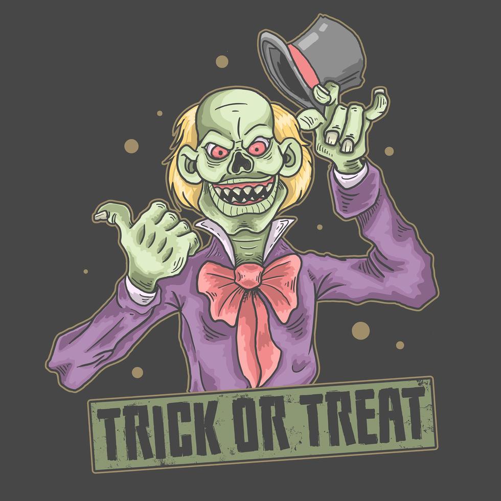 diseño de truco o trato de payaso de halloween vector