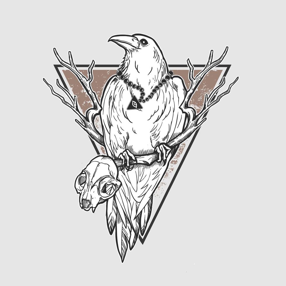 Halloween crow with animal skull vector