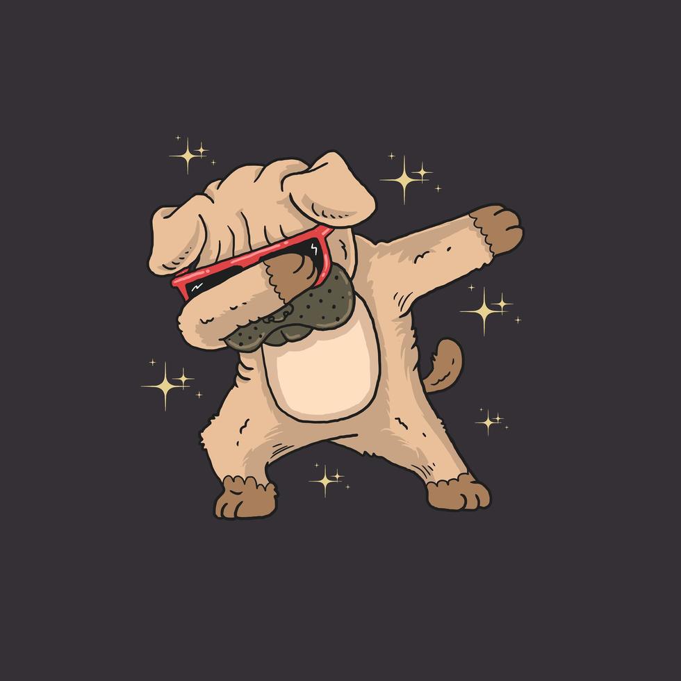 lindo pug con gafas de sol rojas dabbing vector