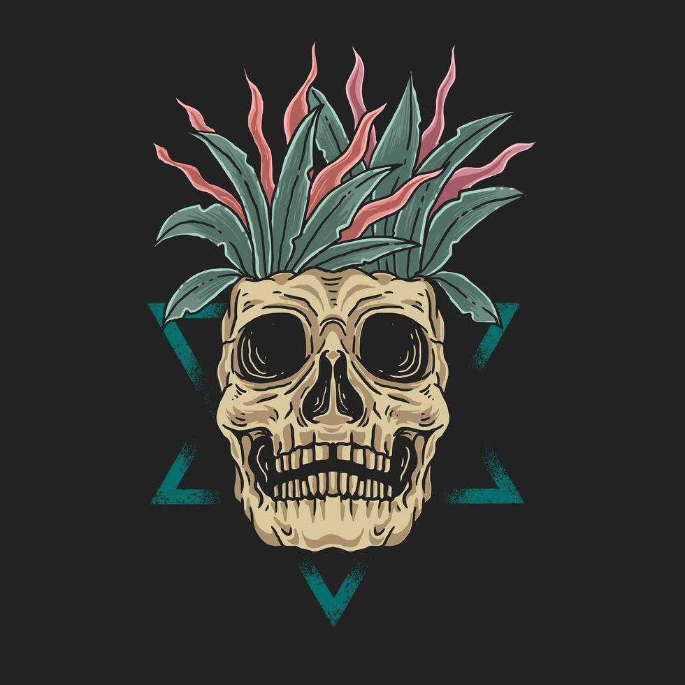 Skull face with leaves in head vector