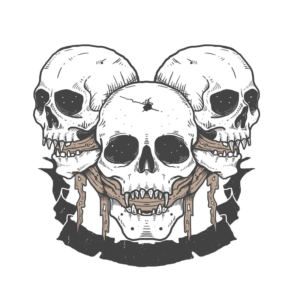 Halloween skulls with fabric in mouth and banner vector