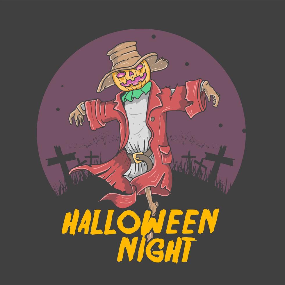 Scarecrow Halloween night graphic vector