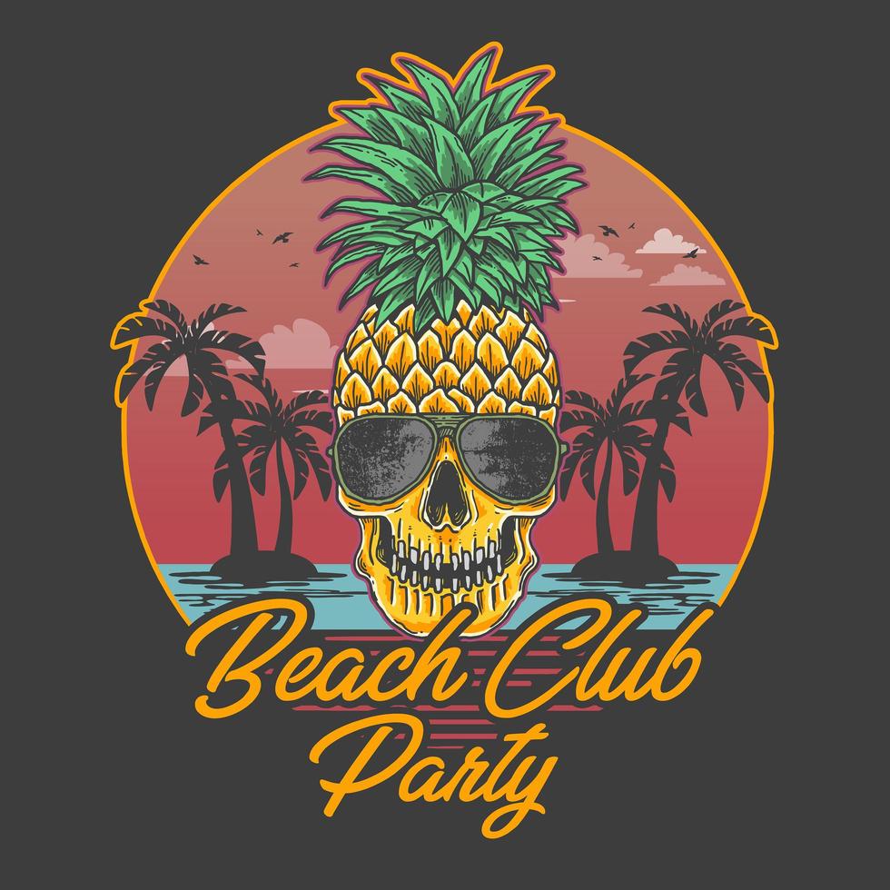 diseño de piña de calavera de fiesta de club de playa vector