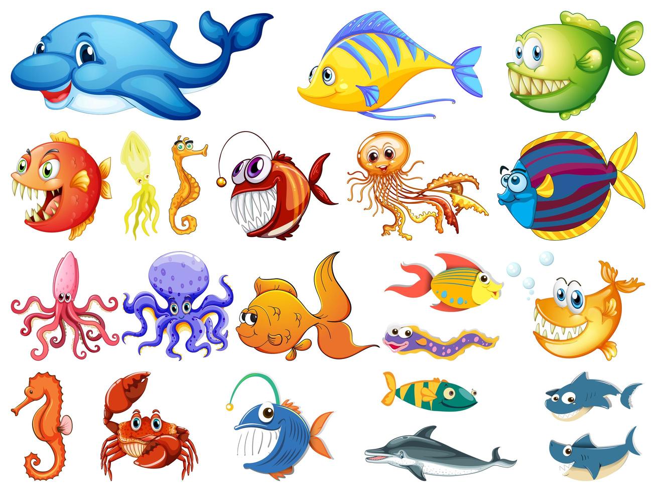 Large sea creatures set vector