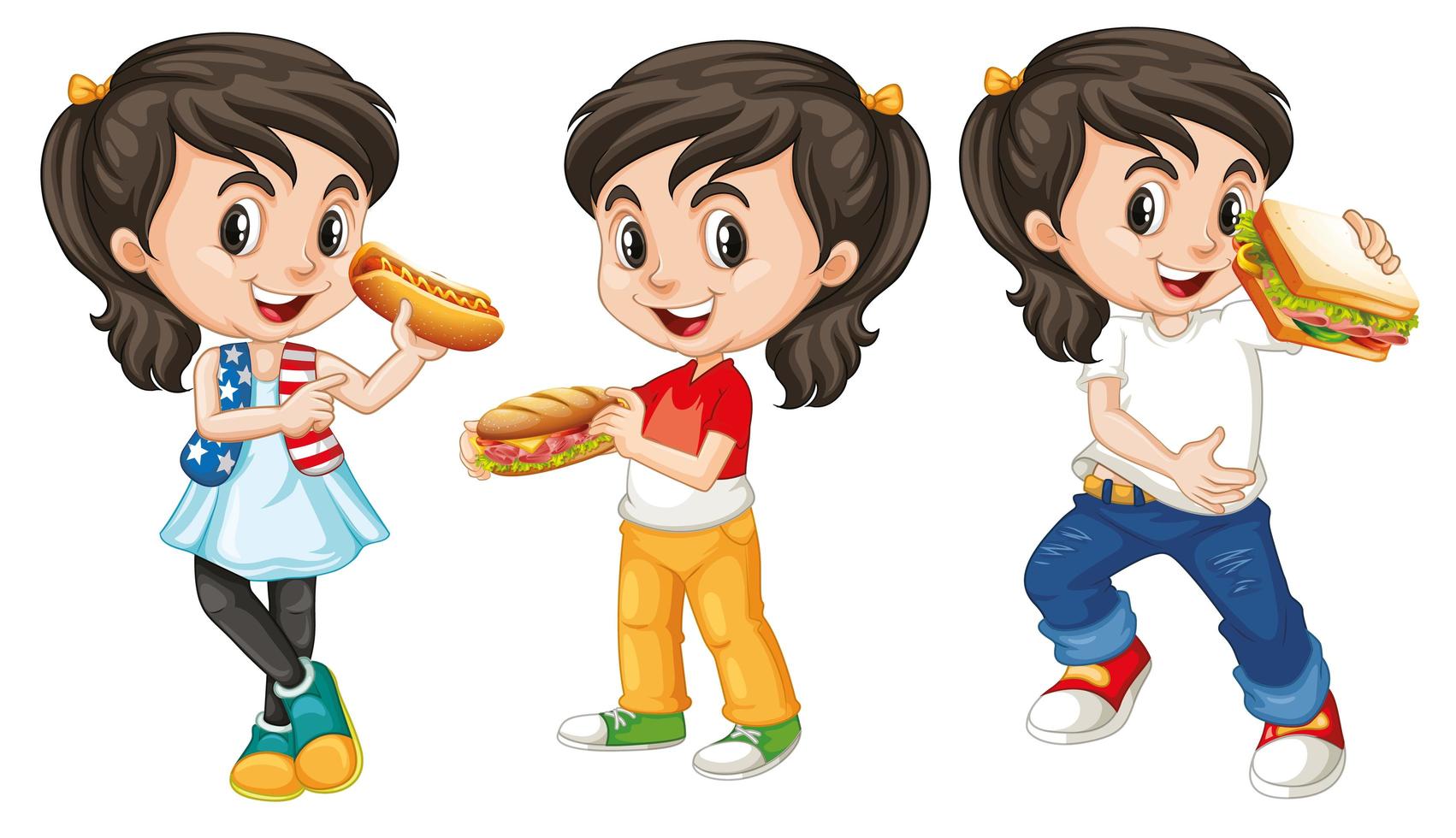 niños con cara feliz comiendo vector