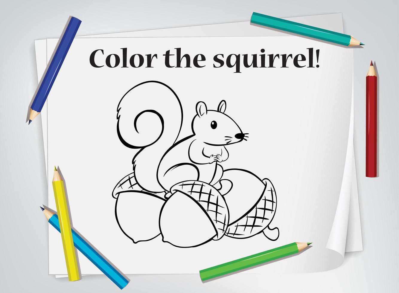 Squirrel coloring worksheet vector