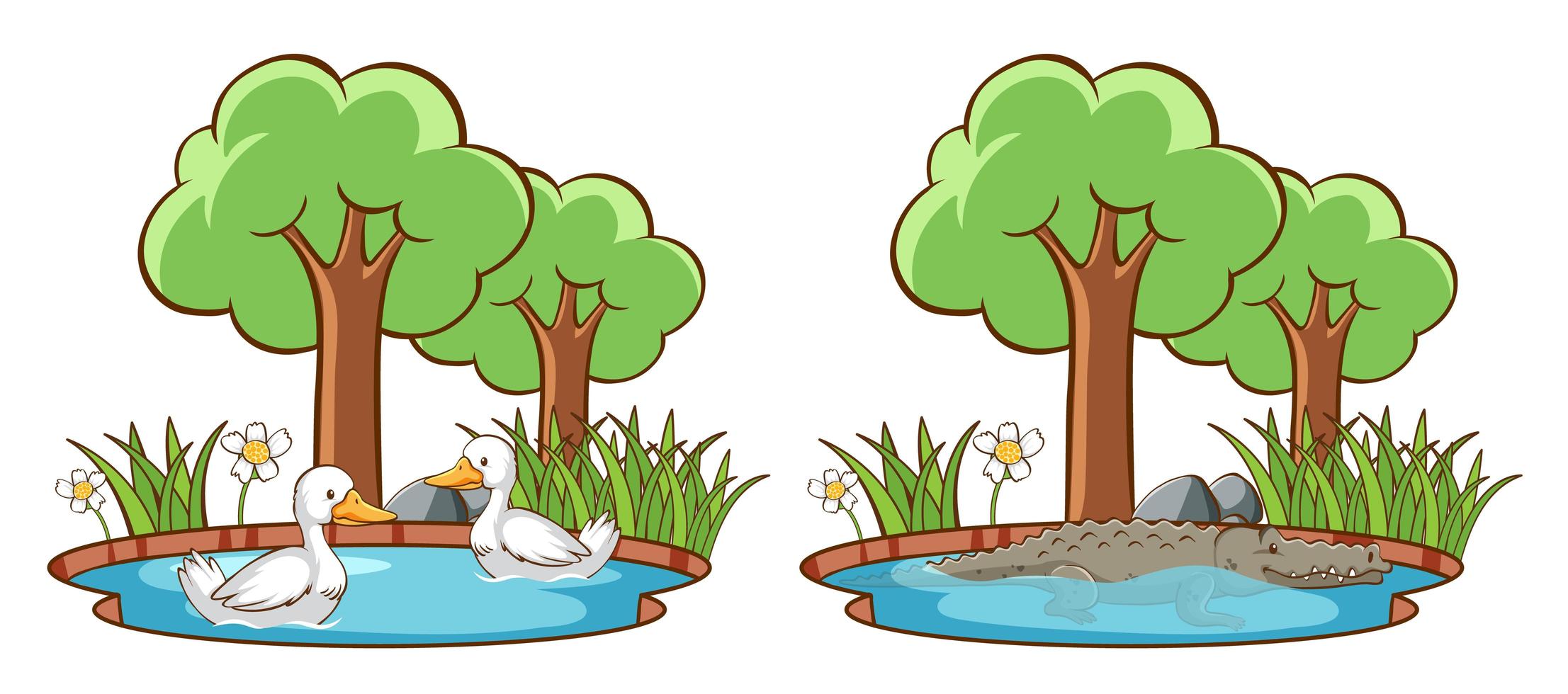 Wild animals in the park with trees vector