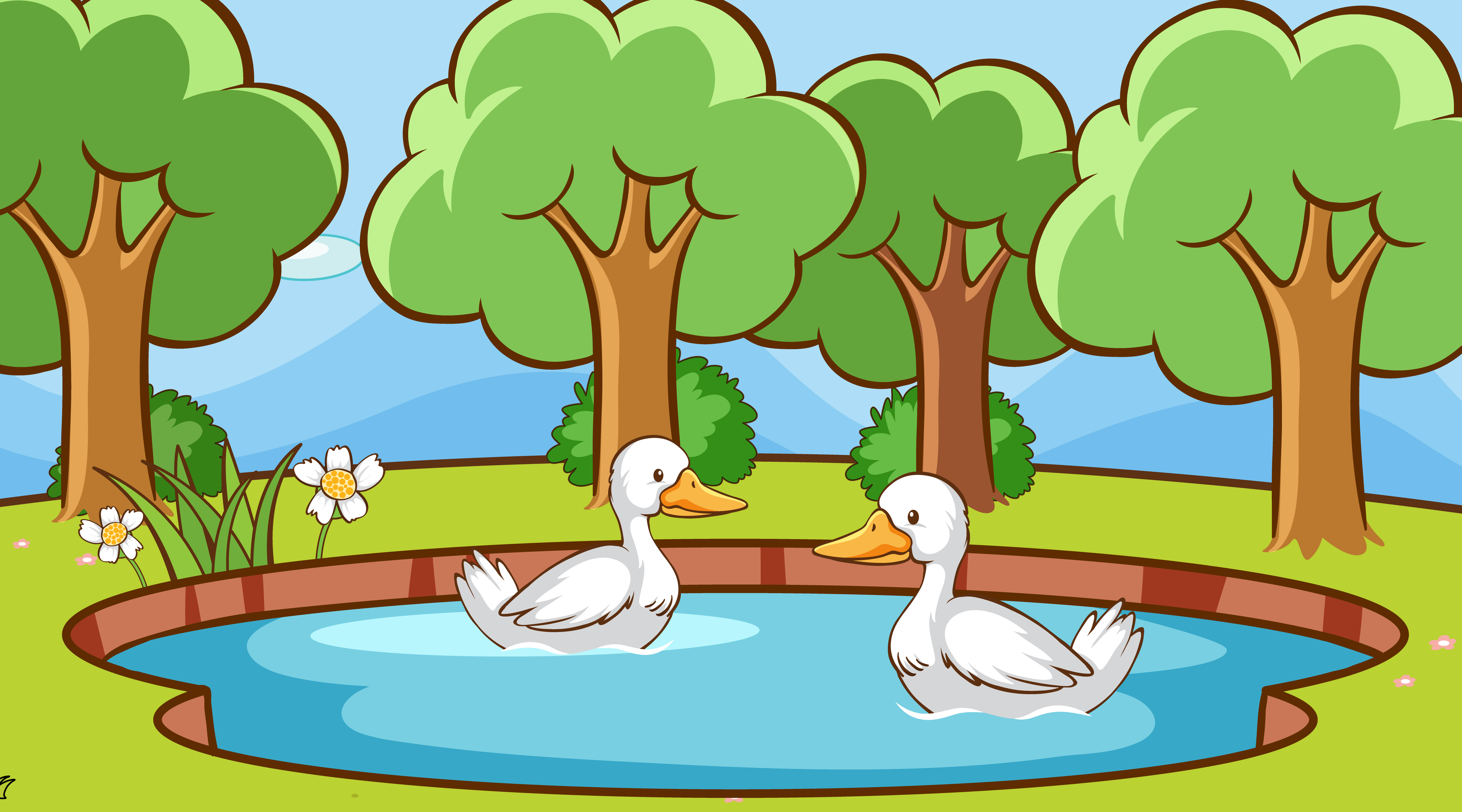 scene-with-ducks-in-the-pond-1235275-vector-art-at-vecteezy