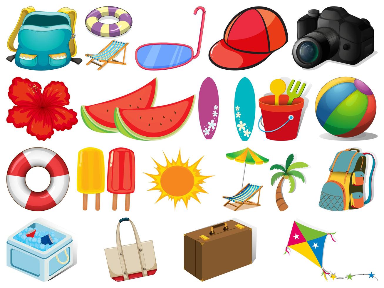 Set of different summer objects  vector