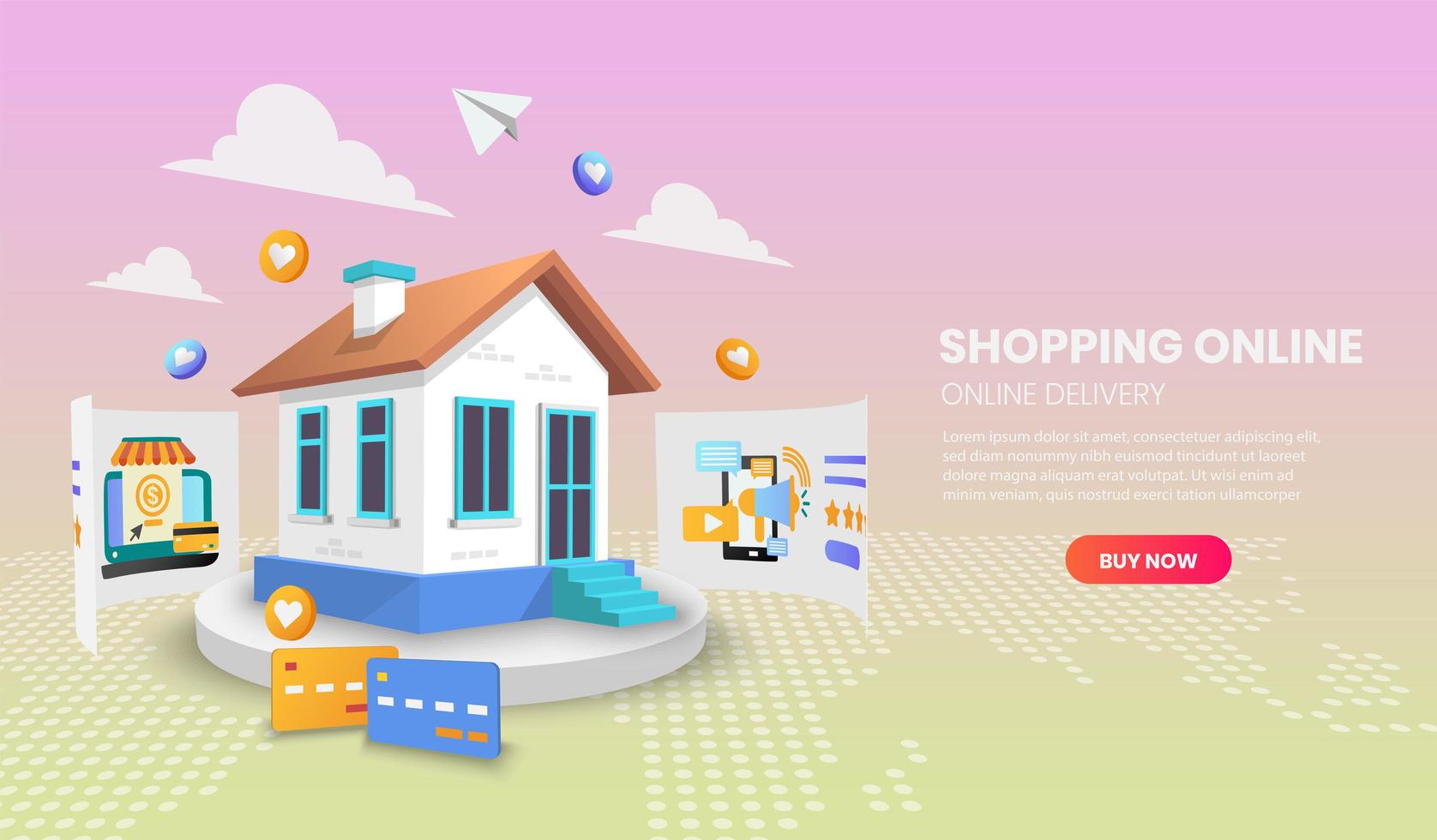 Shopping online from home website template vector