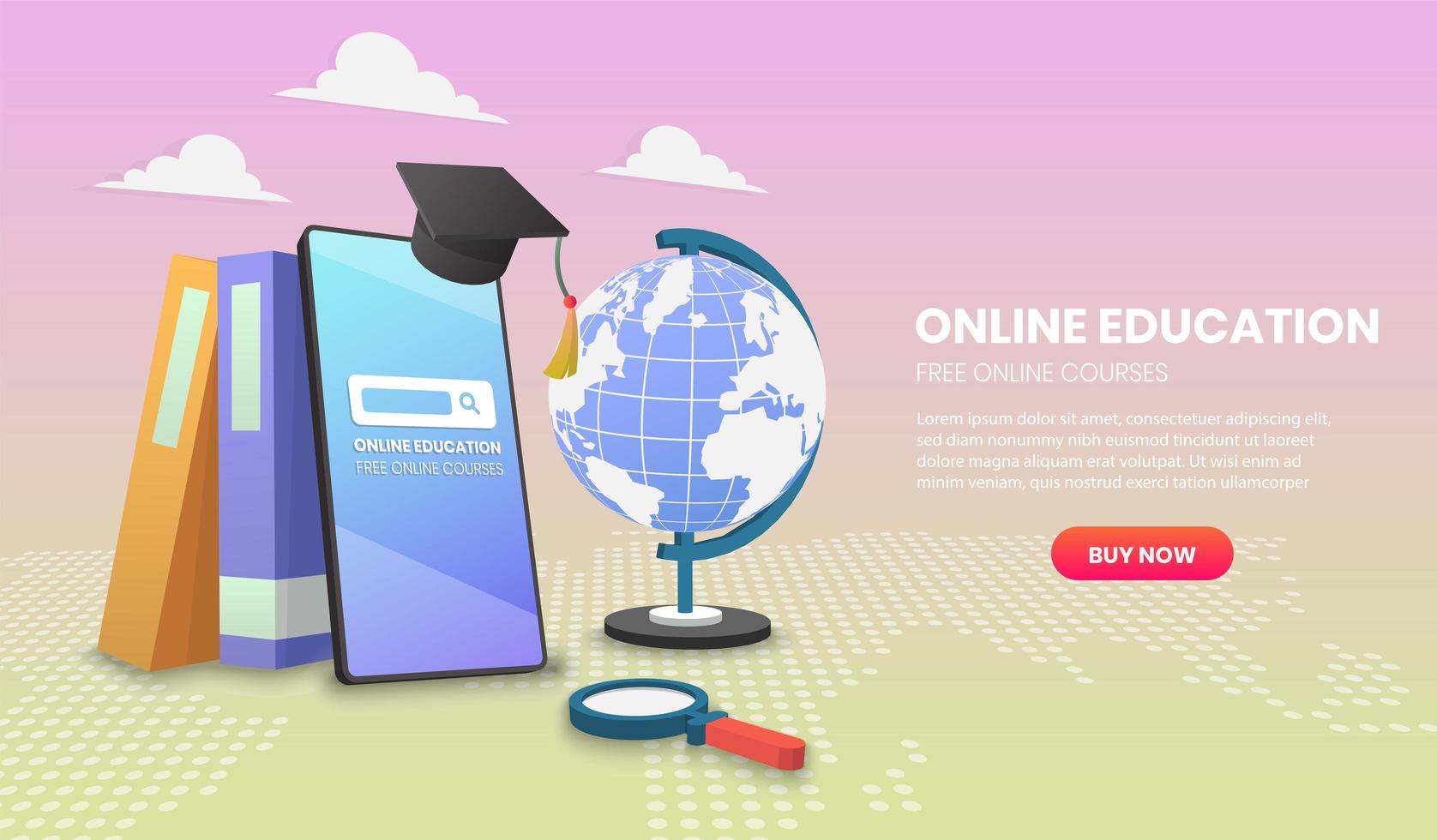 plantilla de sitio web de educación móvil en línea vector