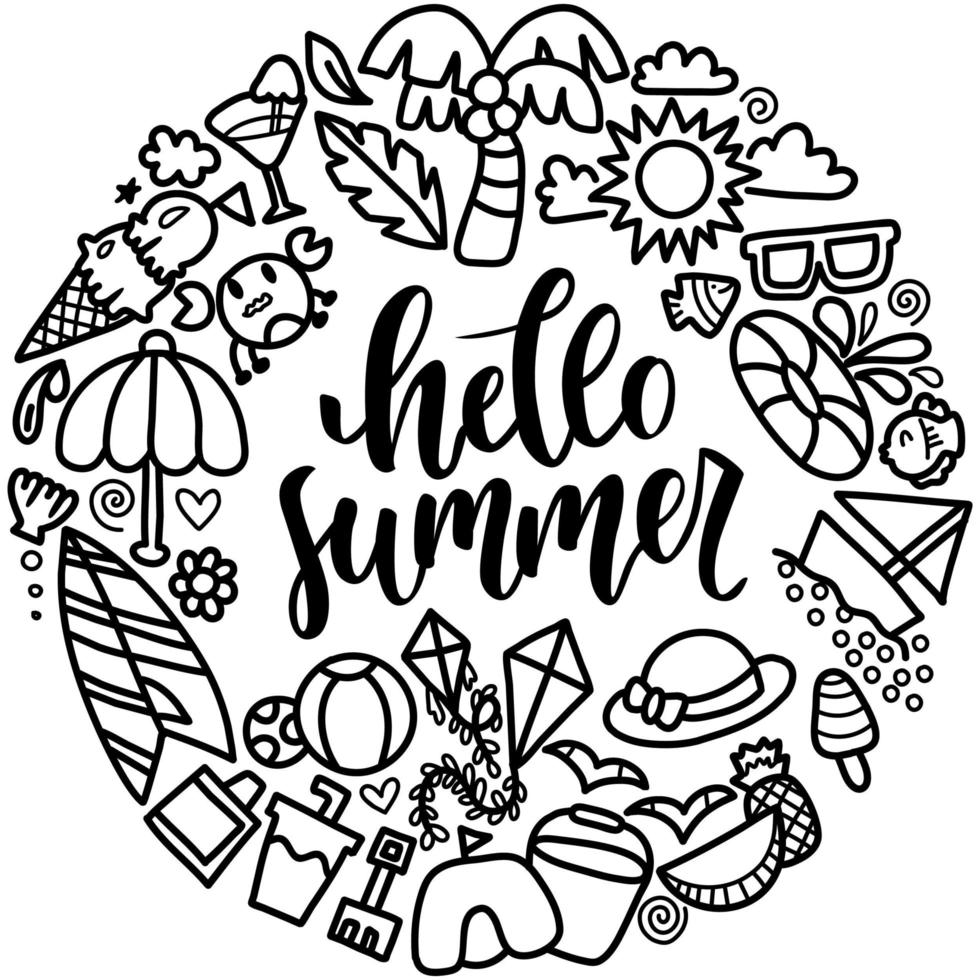 Hello summer doodle wreath vector