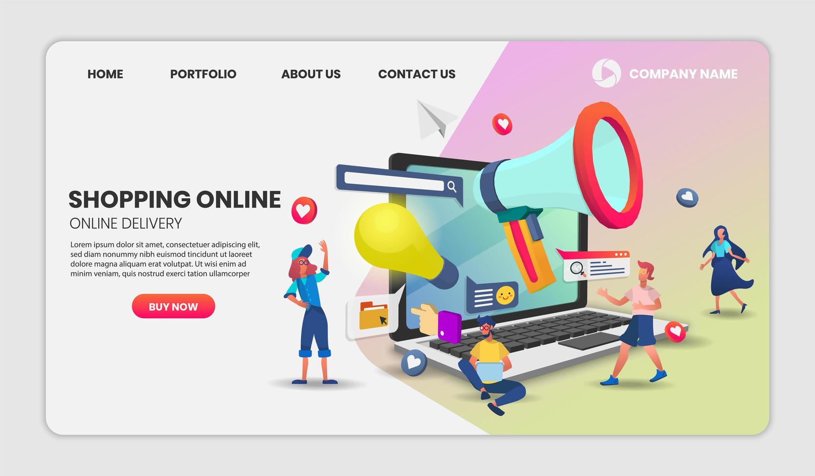 Online shop startup website template vector