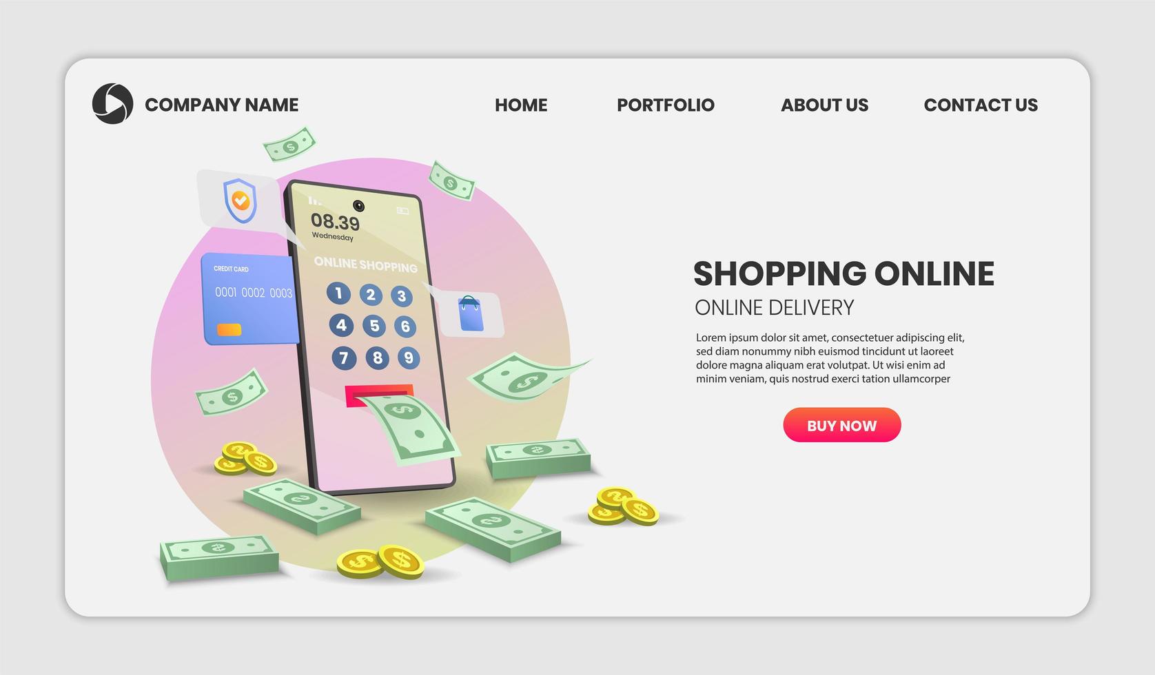 Online banking and shopping website template vector