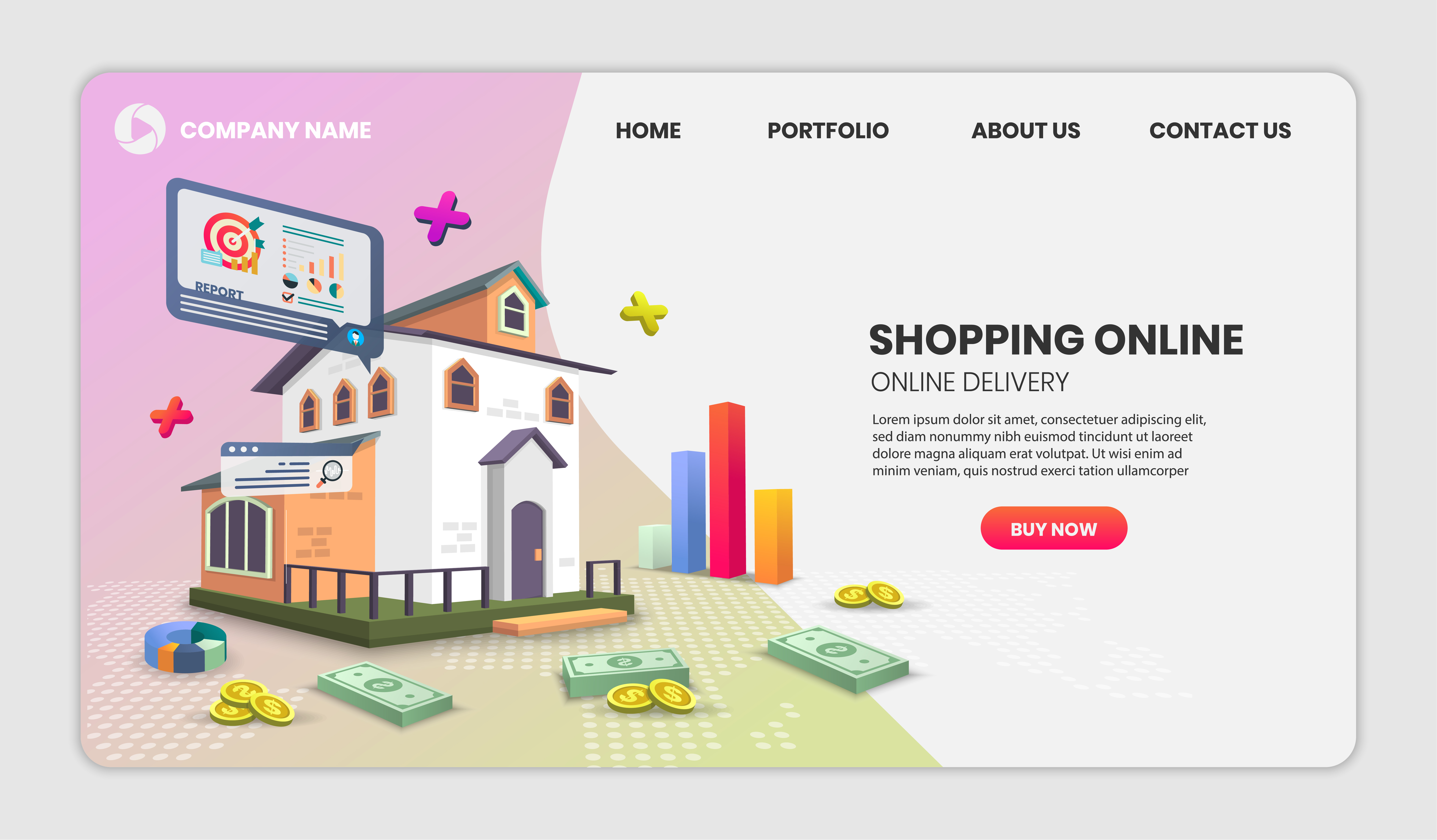 Online shopping service and package delivery website template 1235298