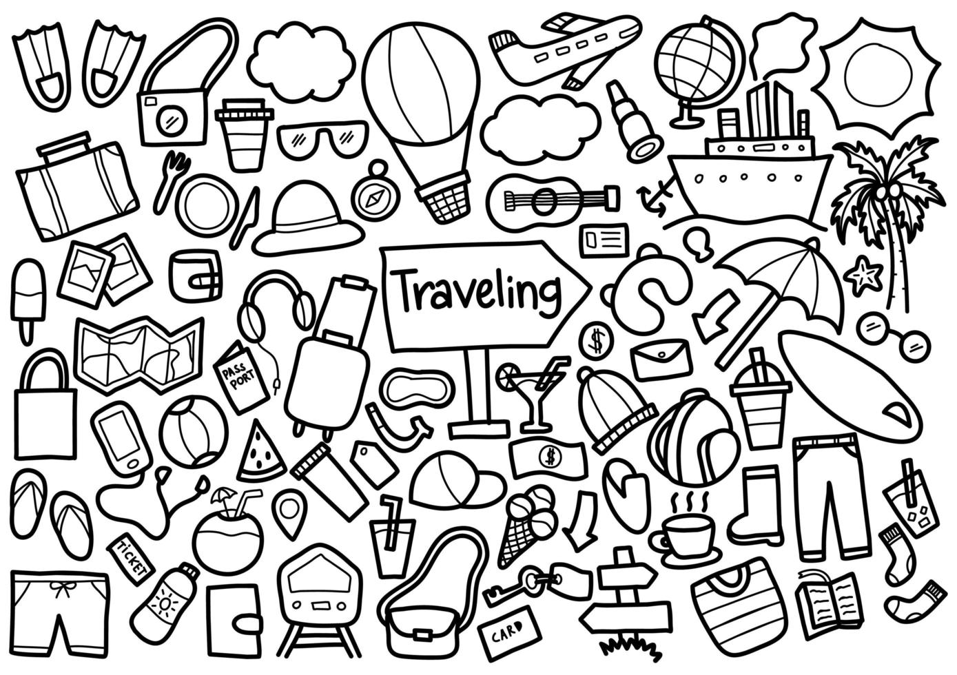 Traveling doodle set vector