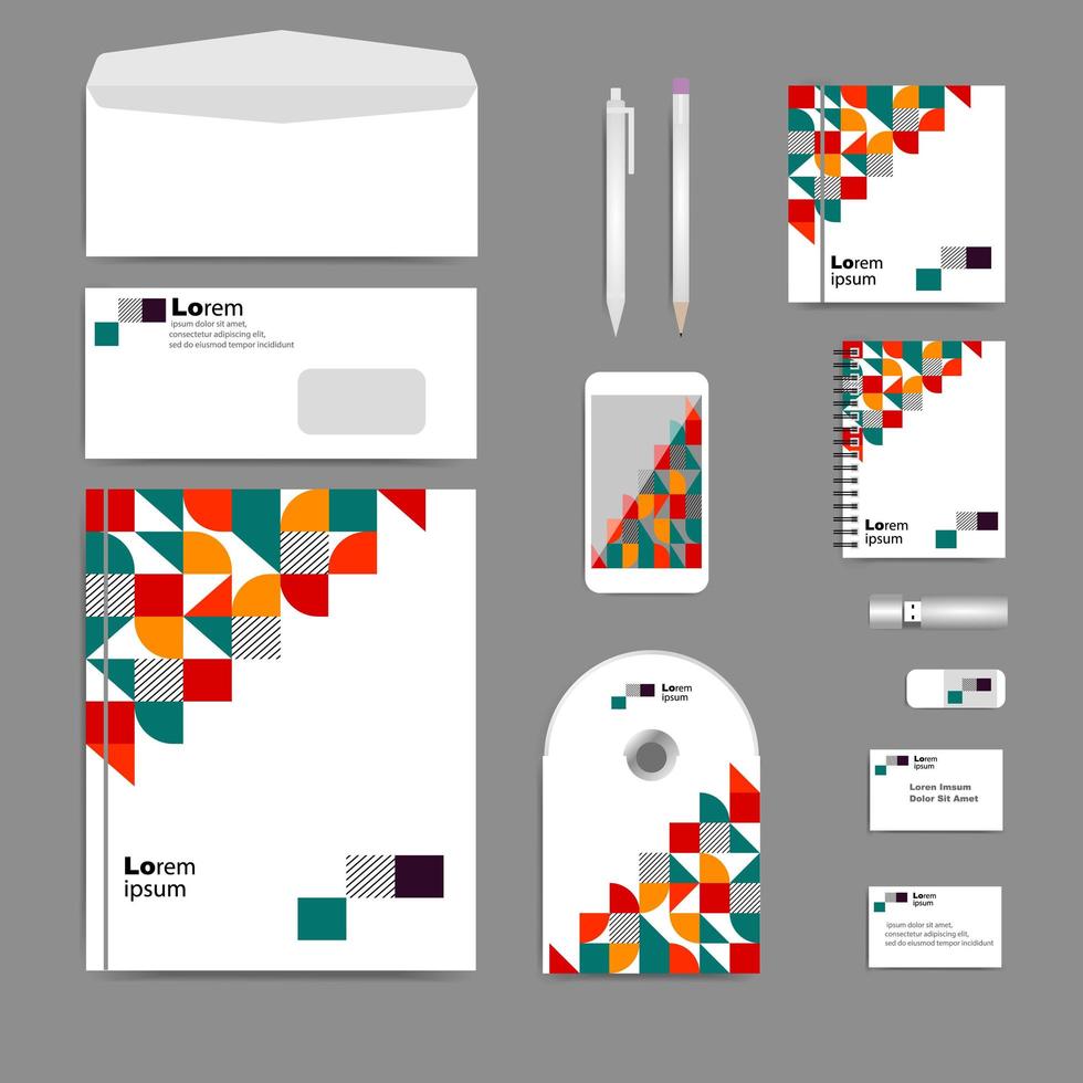 Geometric shape corporate identity template set vector