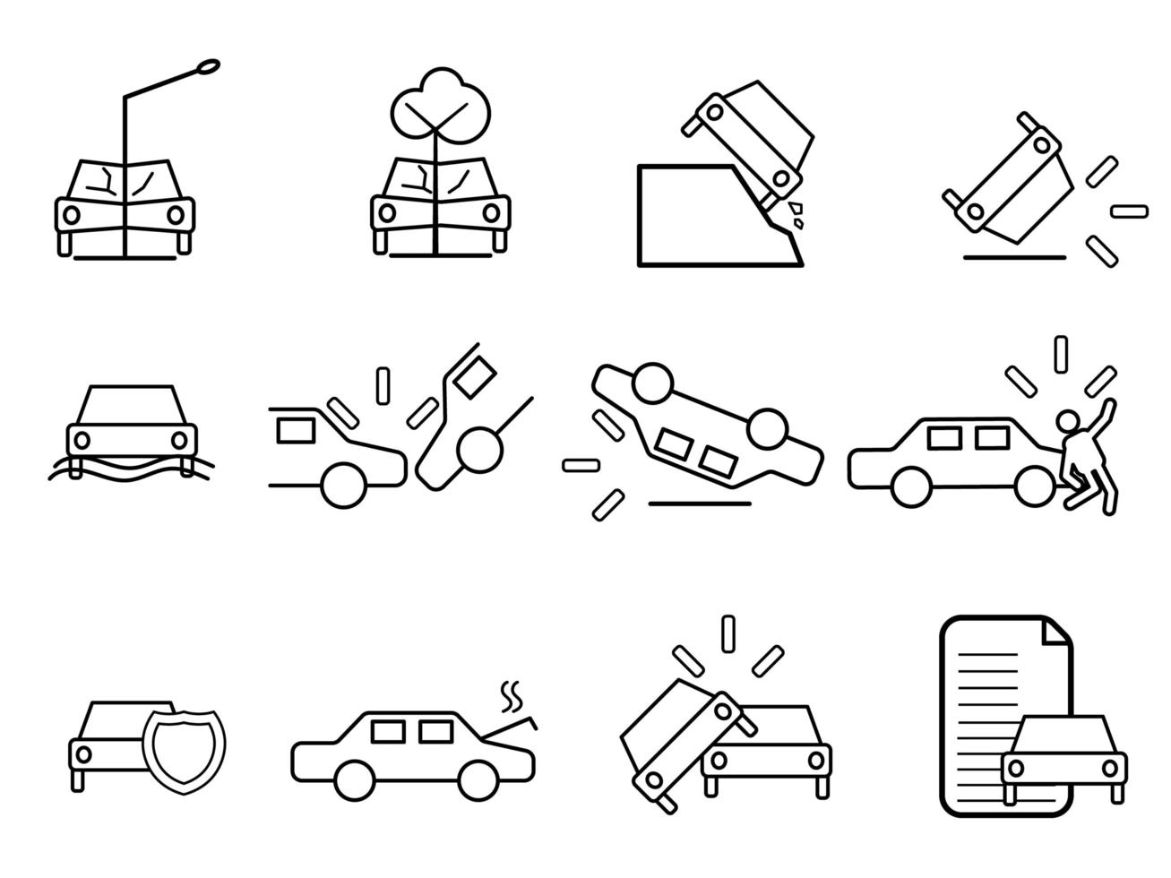 conjunto de iconos de accidente automovilístico vector