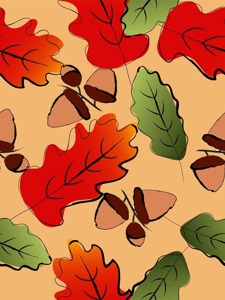 otoño hoja de roble y bellota de patrones sin fisuras vector