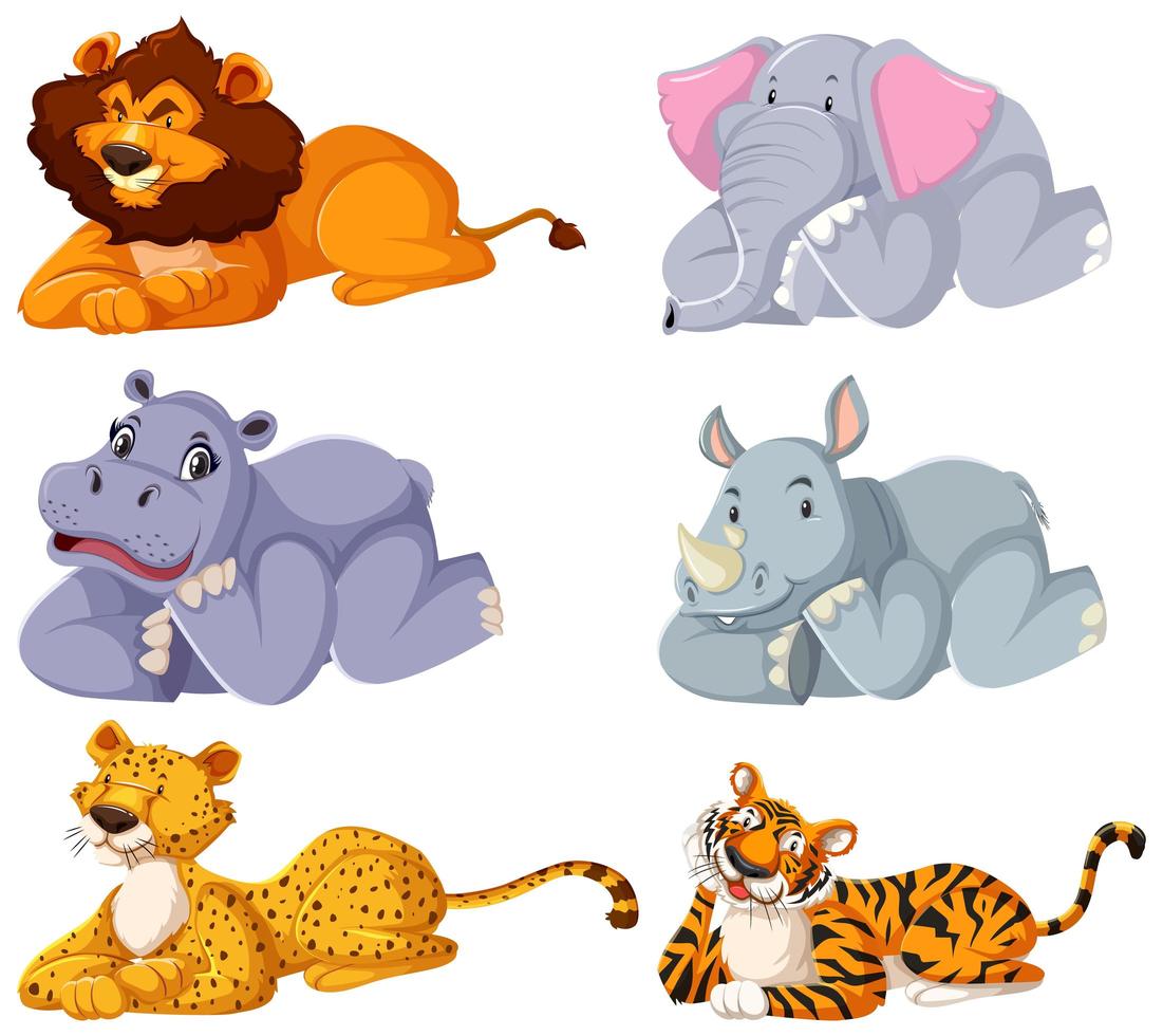 Set of wild animals laying down vector