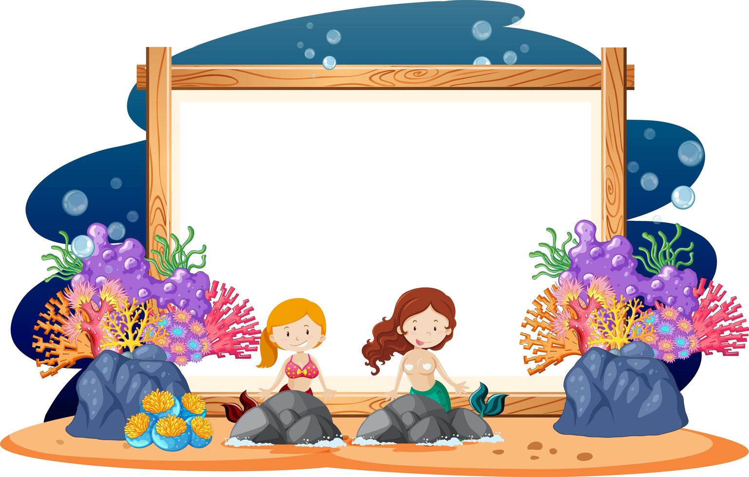 Border template design with mermaids  vector