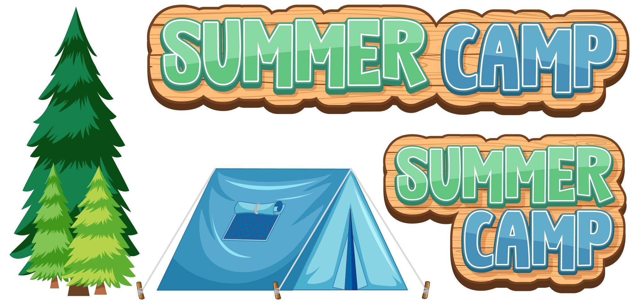 Elementos de campamento de verano de palabra en blanco vector